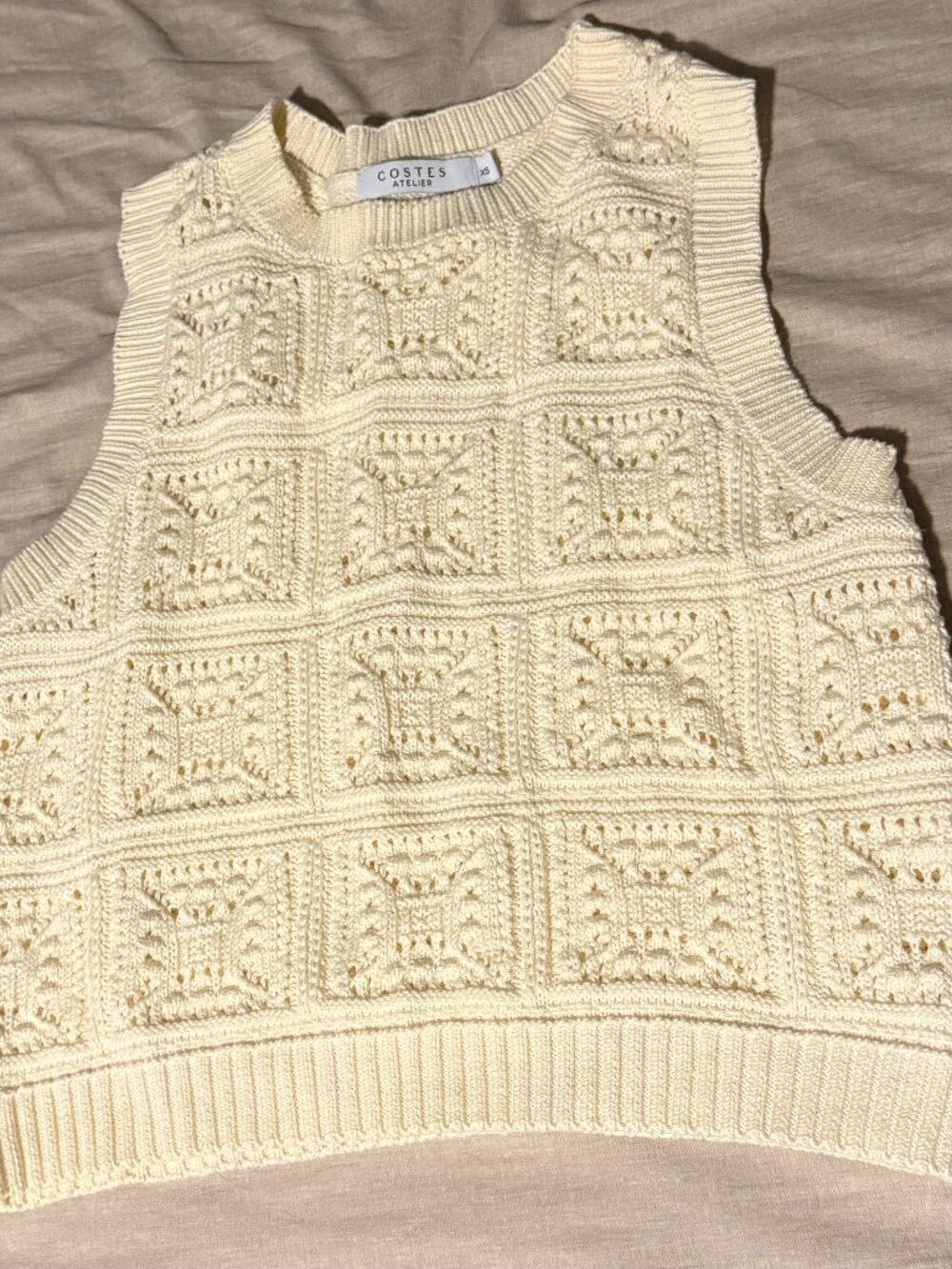 Costes Atelier cream crochet-knit sweater vest